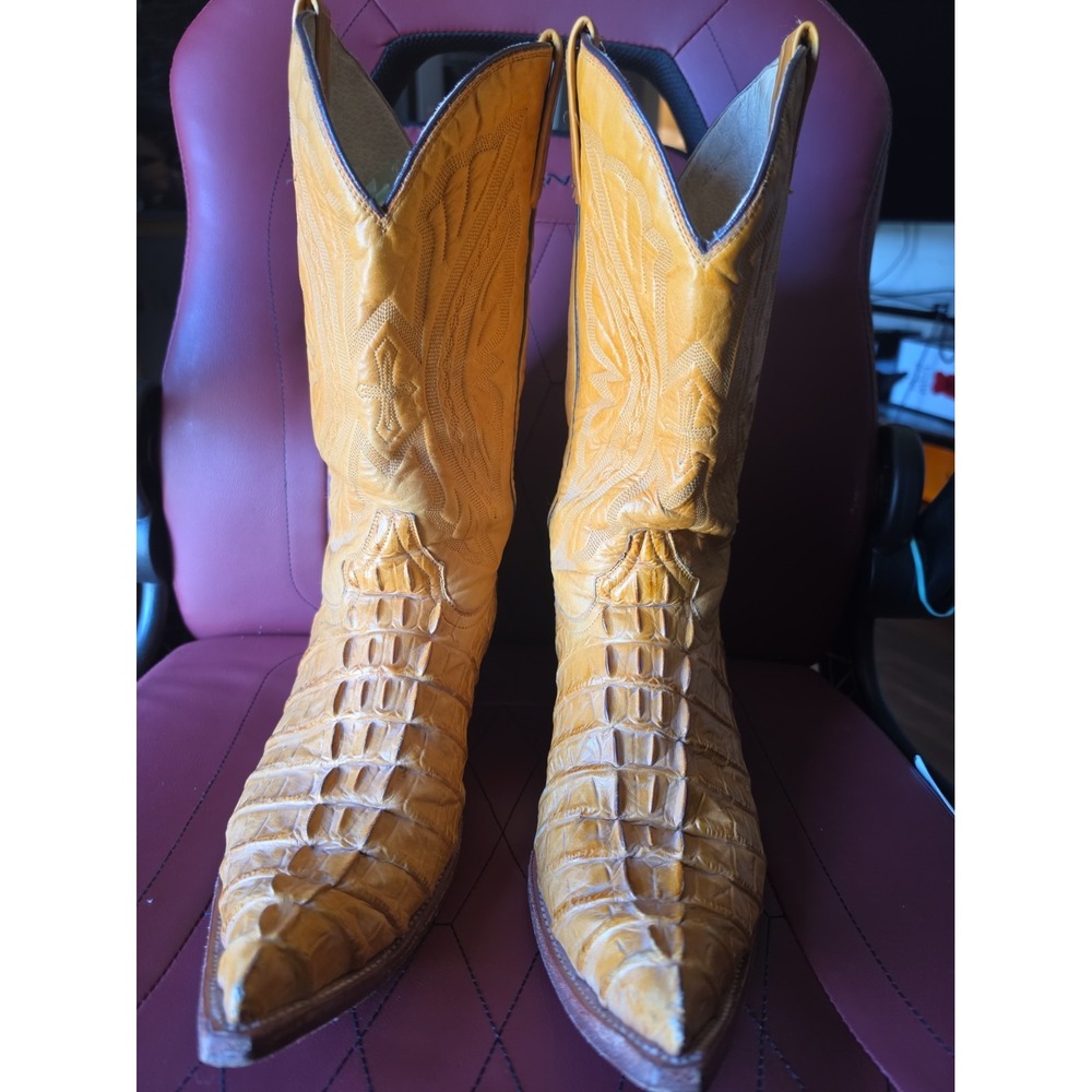 Mens Rudel Yellow Leather Cowboy Boots Size US 10.5